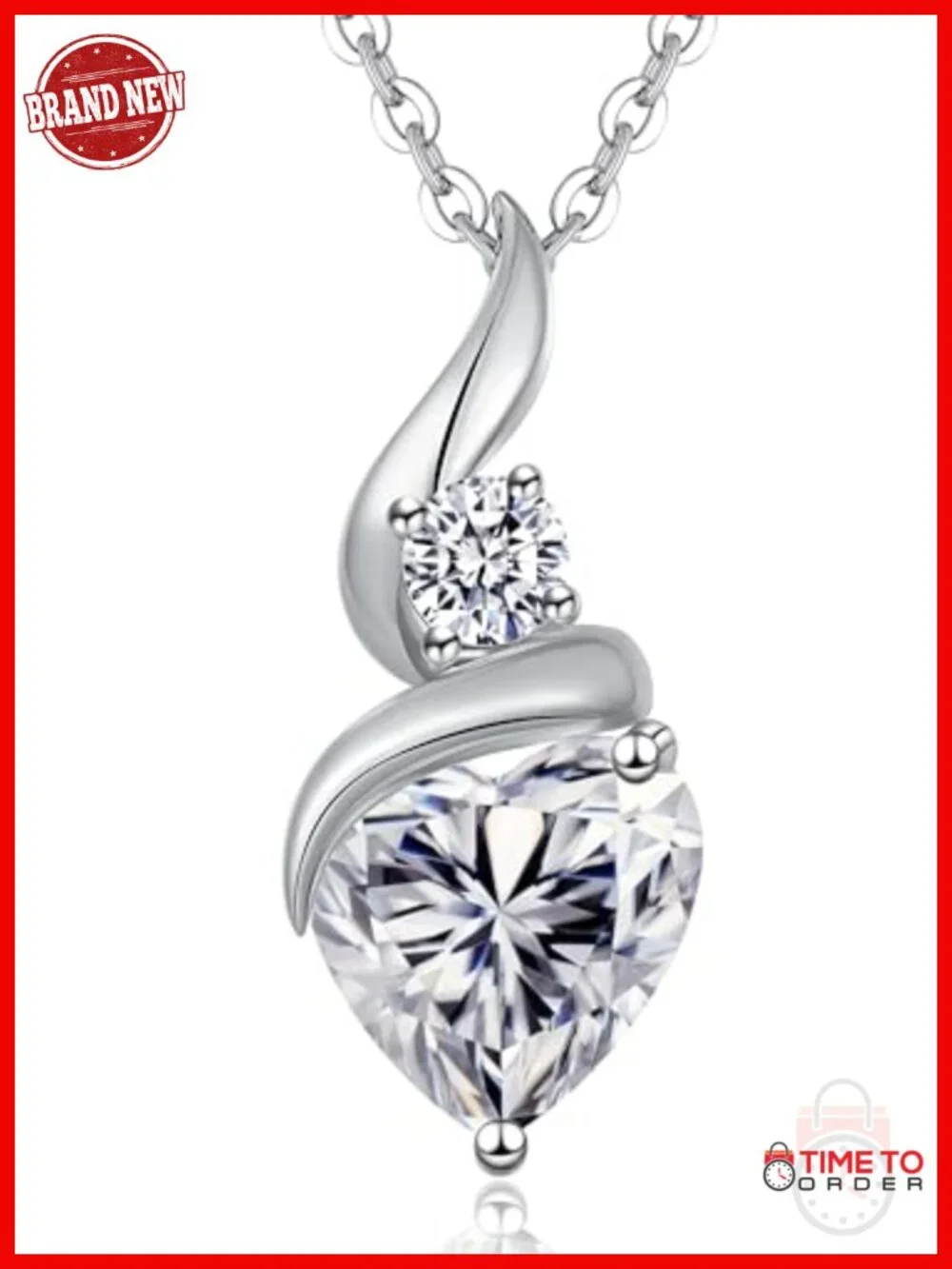 Heart Moissanite Pendant Necklace Rhodium Plated Stainless Steel